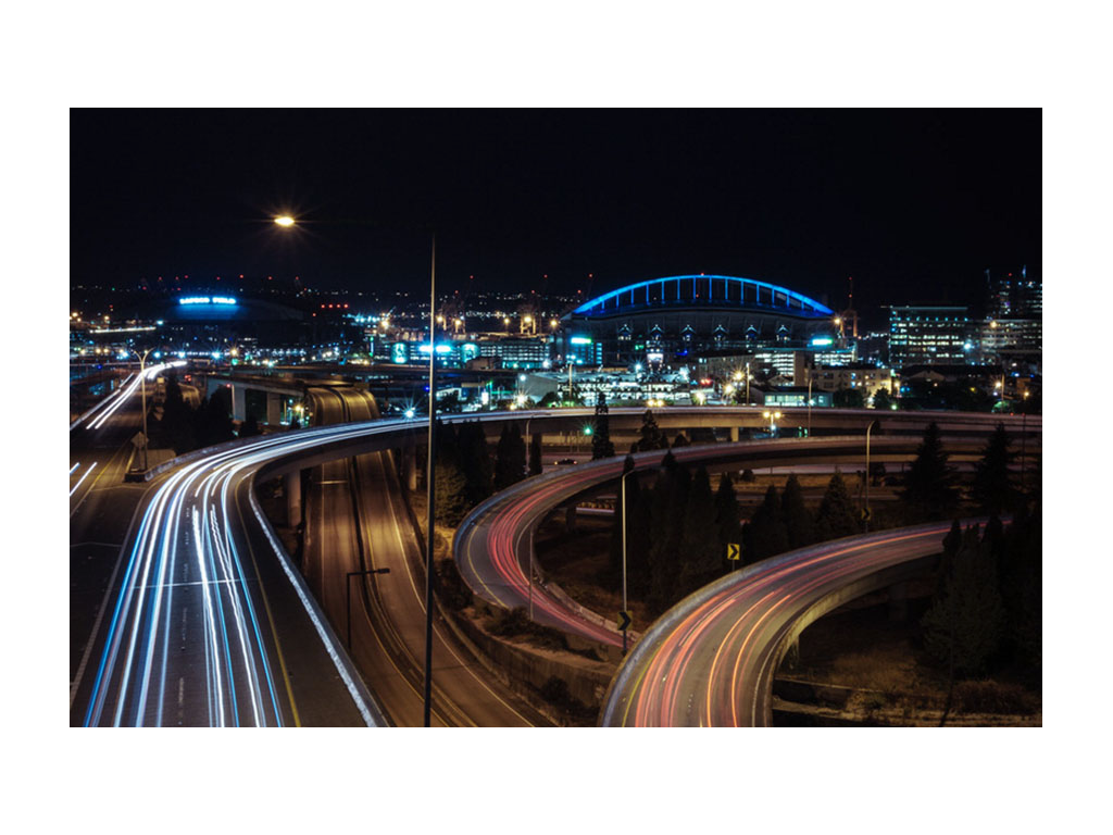 View from above of Seattle highway at night