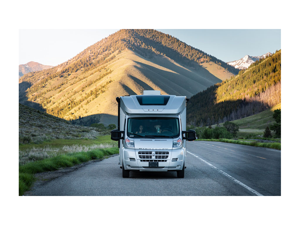 Winnebago Trend parked on side of Sawtooths Idaho State road