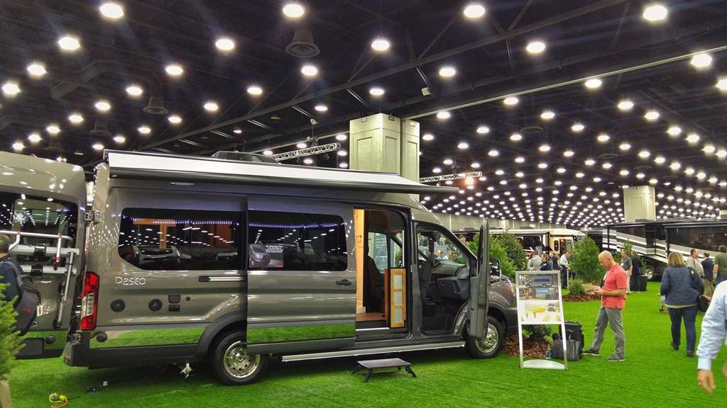 Passenger side view of Winnebago Paseo on display at the RVIA trade show in Louisville, Kentucky