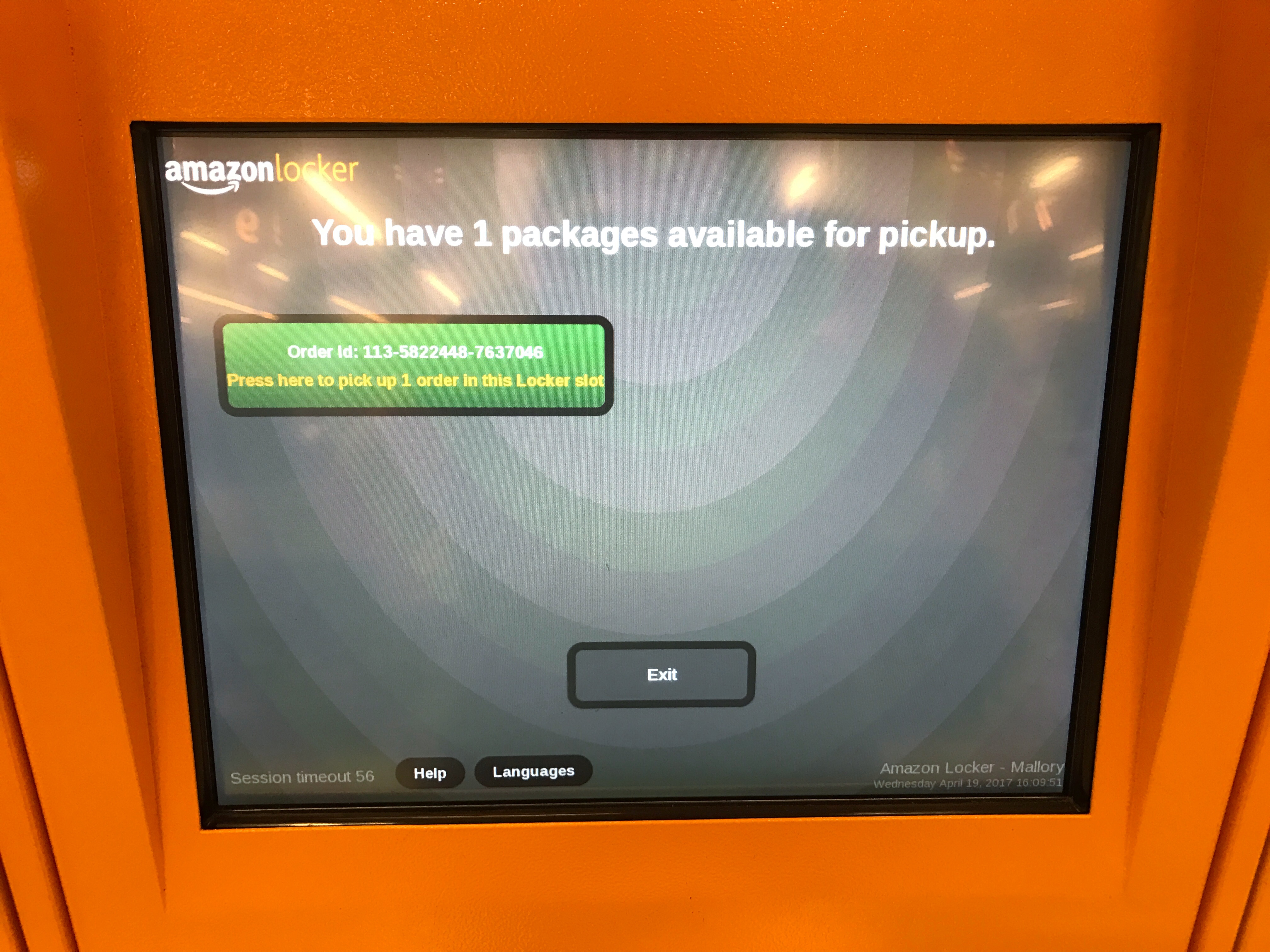 Detail view of Amazon locker kiosk to confirm and pick-up Amazon orders