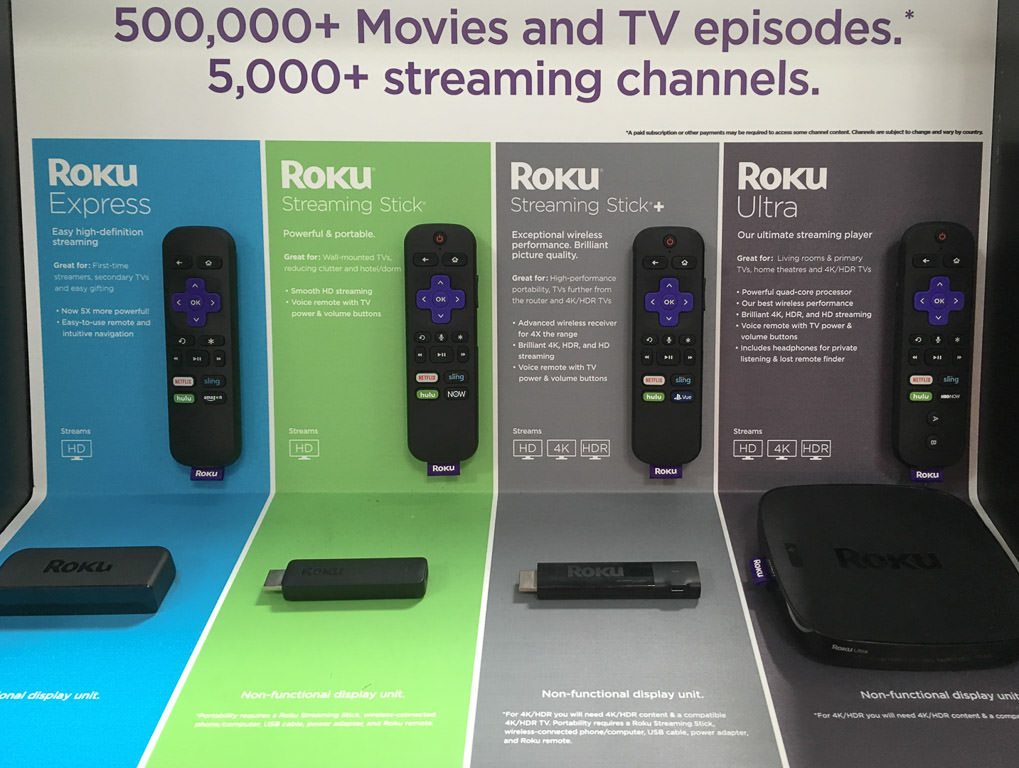 Variety of Roku streaming service subscriptions